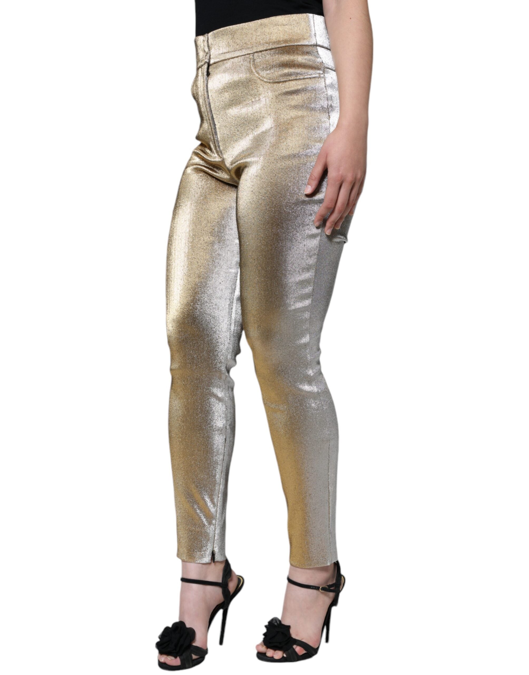 Dolce & Gabbana Gold High-Waisted Metallic Skinny Trousers