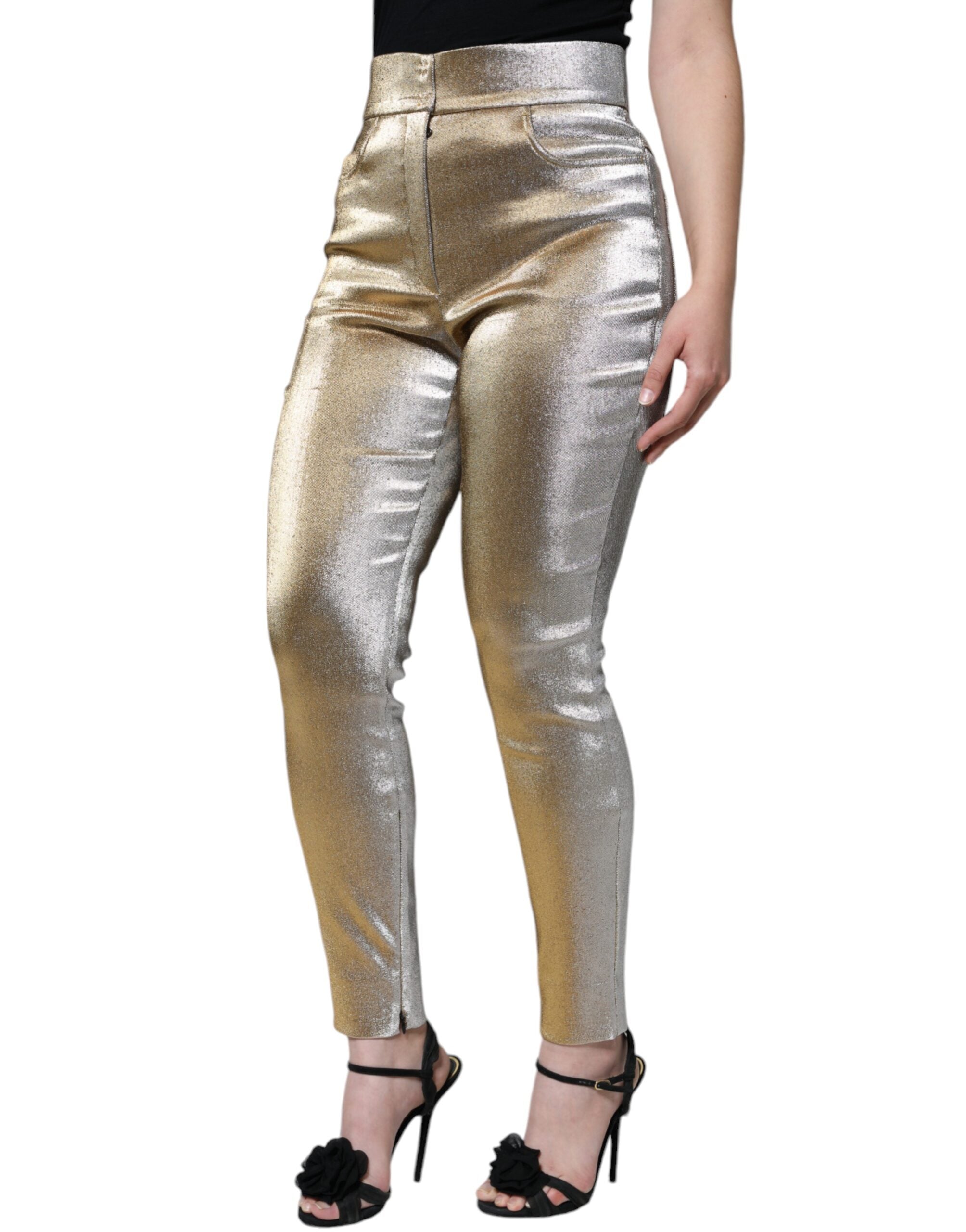 Dolce & Gabbana Gold High-Waisted Metallic Skinny Trousers