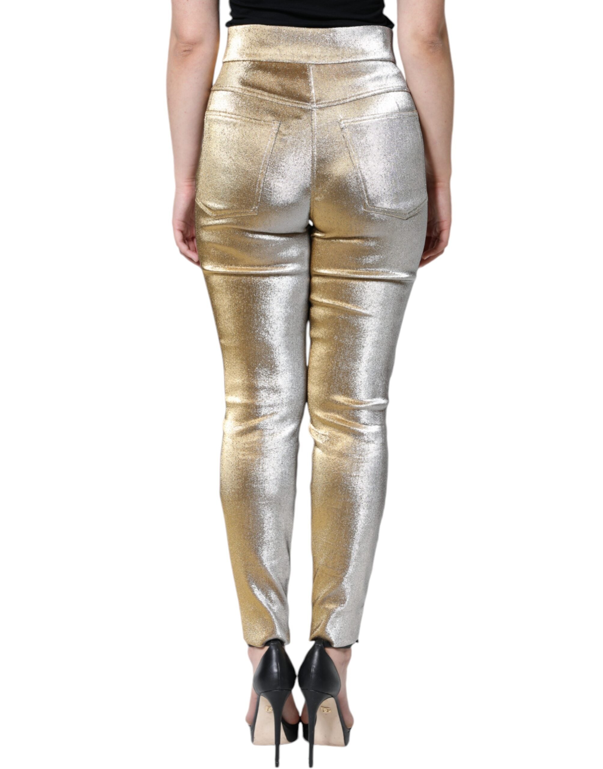 Dolce & Gabbana Gold High-Waisted Metallic Skinny Trousers
