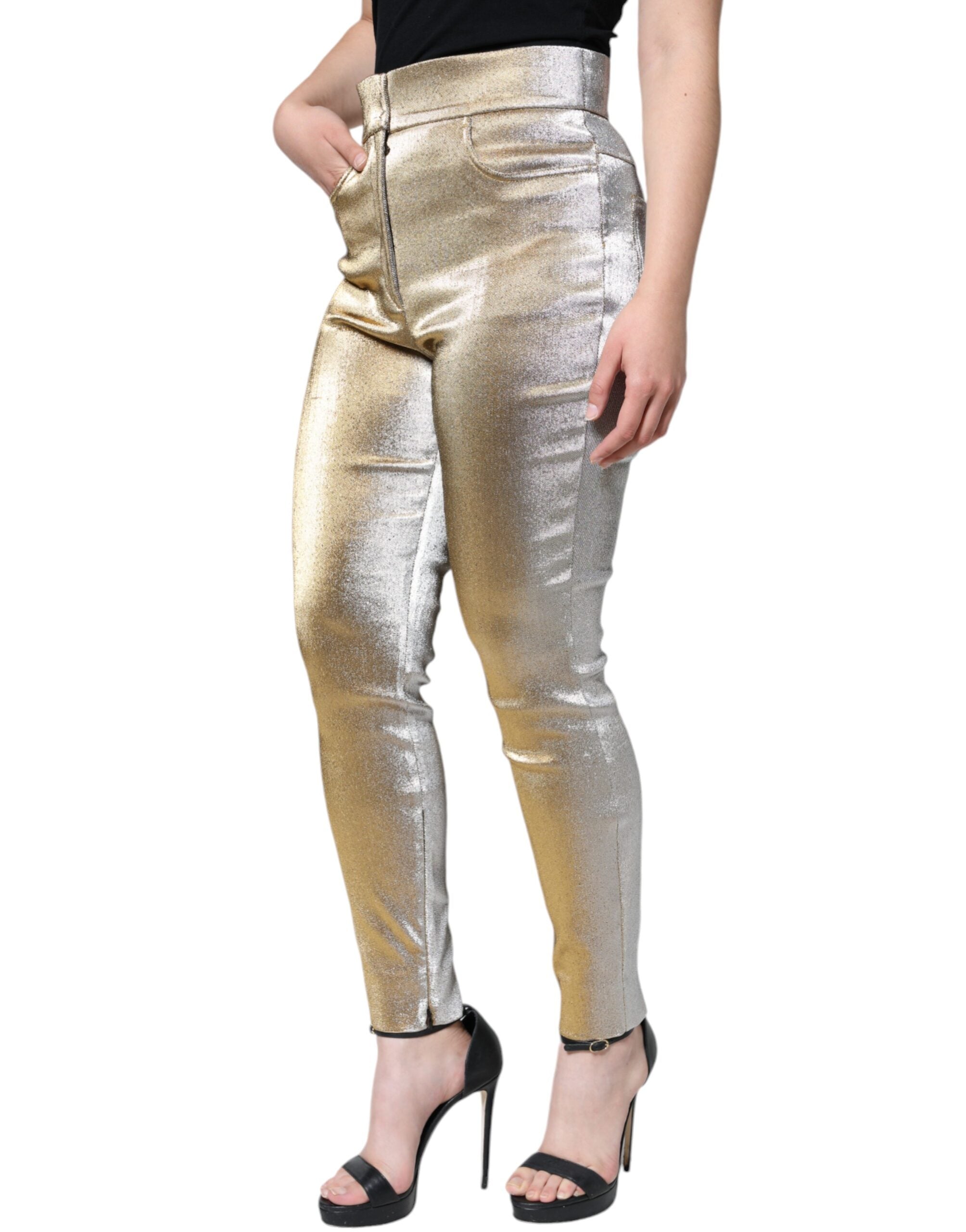 Dolce & Gabbana Gold High-Waisted Metallic Skinny Trousers