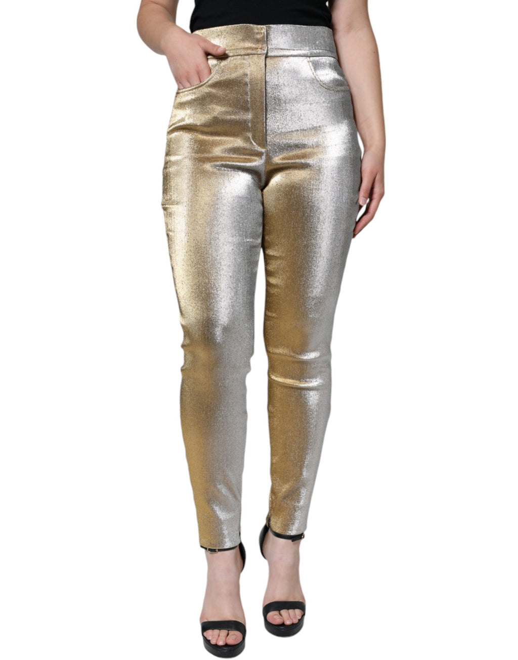 Dolce & Gabbana Gold High-Waisted Metallic Skinny Trousers