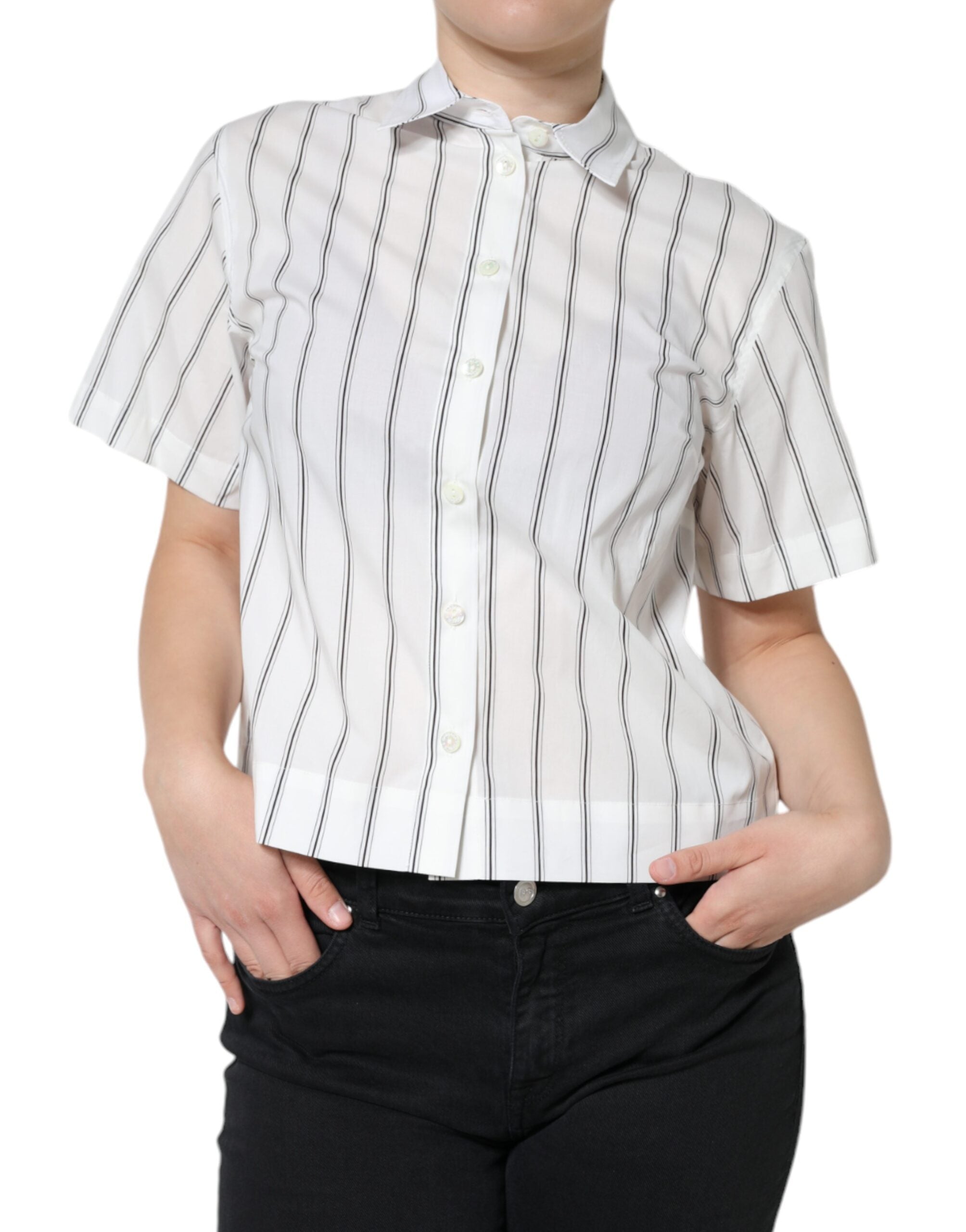 Dolce & Gabbana White Striped Short-Sleeve Polo Shirt