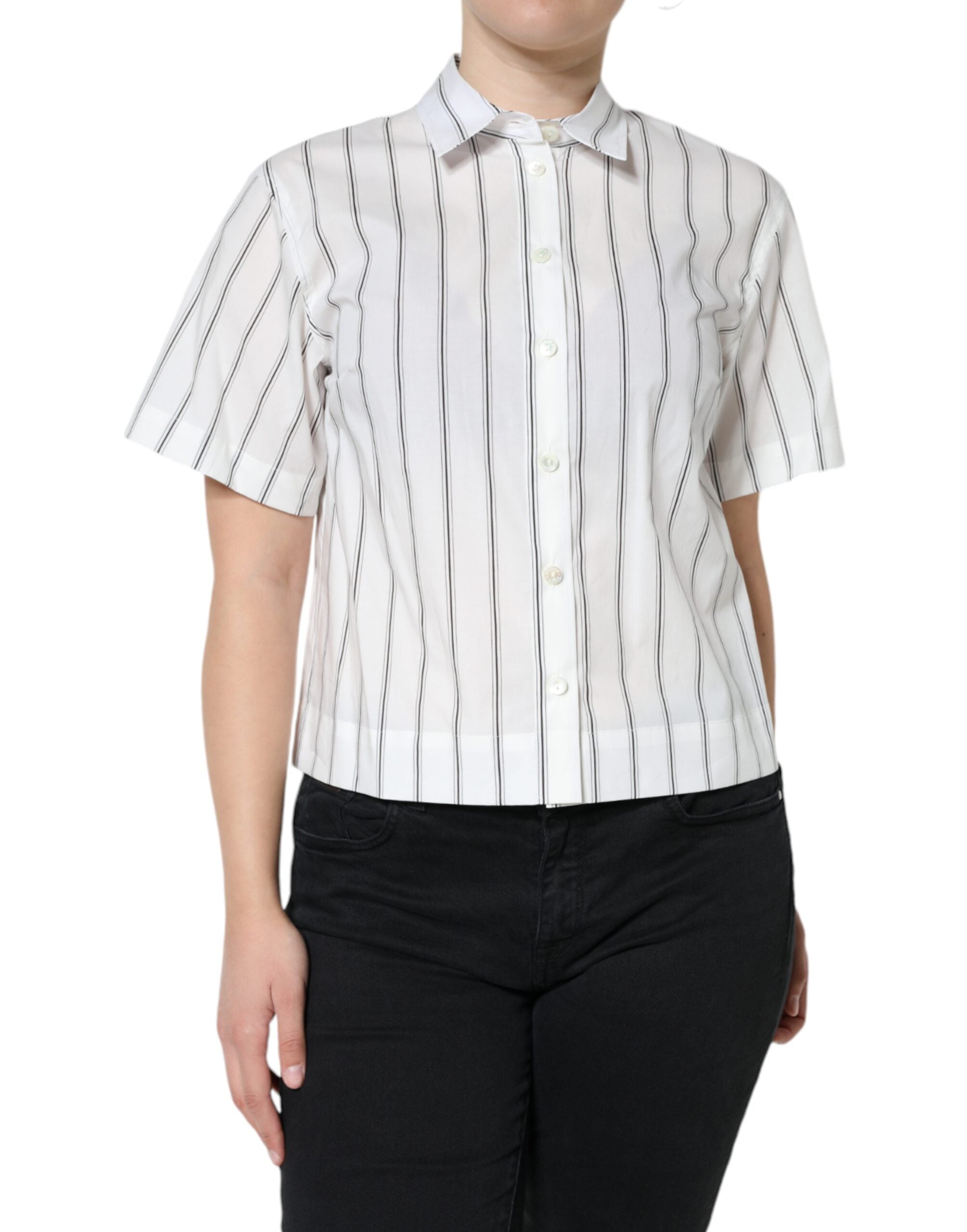 Dolce & Gabbana White Striped Short-Sleeve Polo Shirt