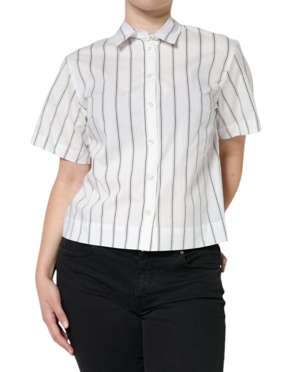 Dolce & Gabbana White Striped Short-Sleeve Polo Shirt