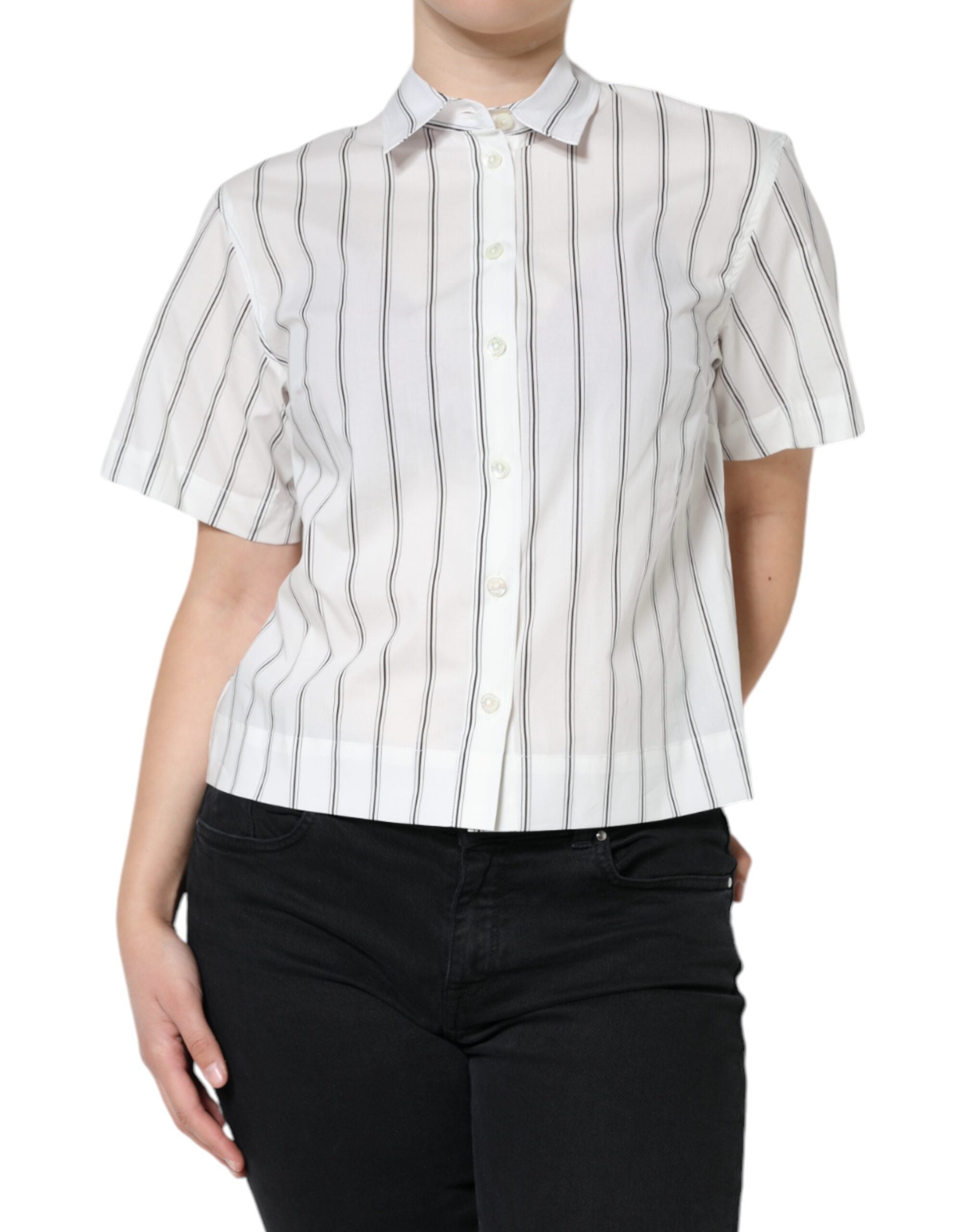 Dolce & Gabbana White Striped Short-Sleeve Polo Shirt