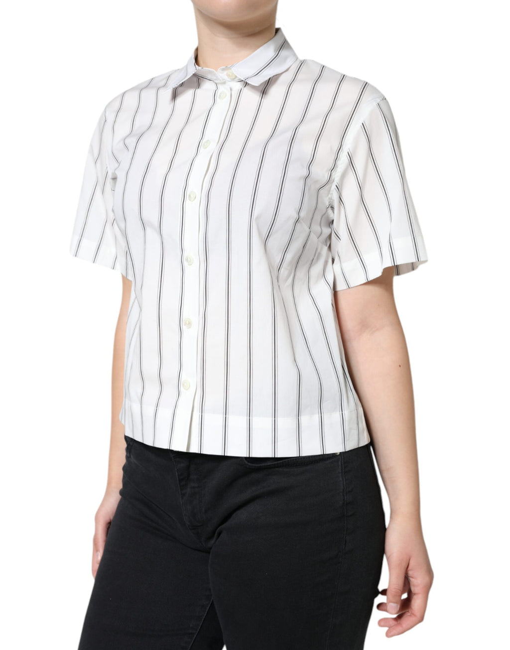 Dolce & Gabbana White Striped Short-Sleeve Polo Shirt