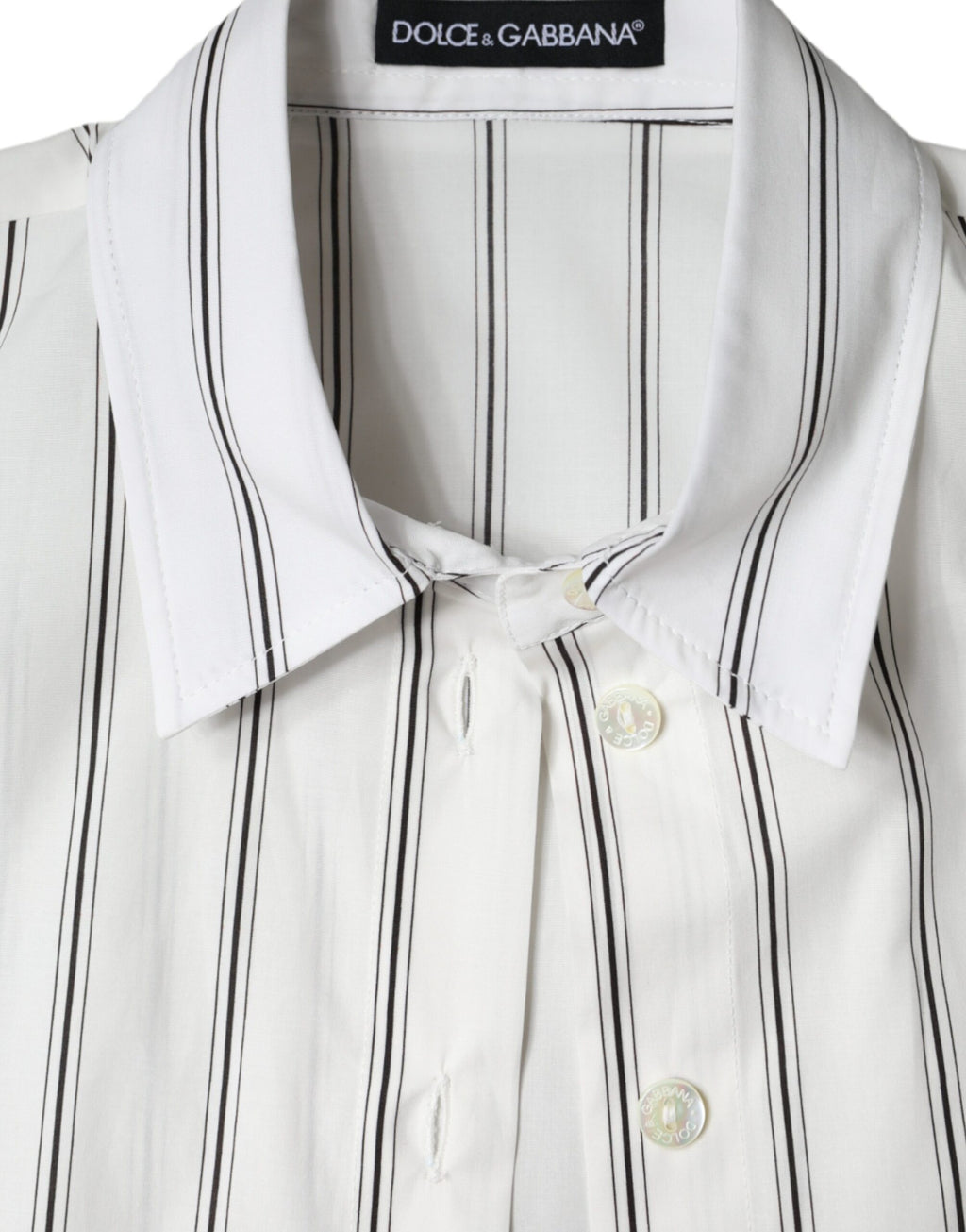 Dolce & Gabbana White Striped Short-Sleeve Polo Shirt