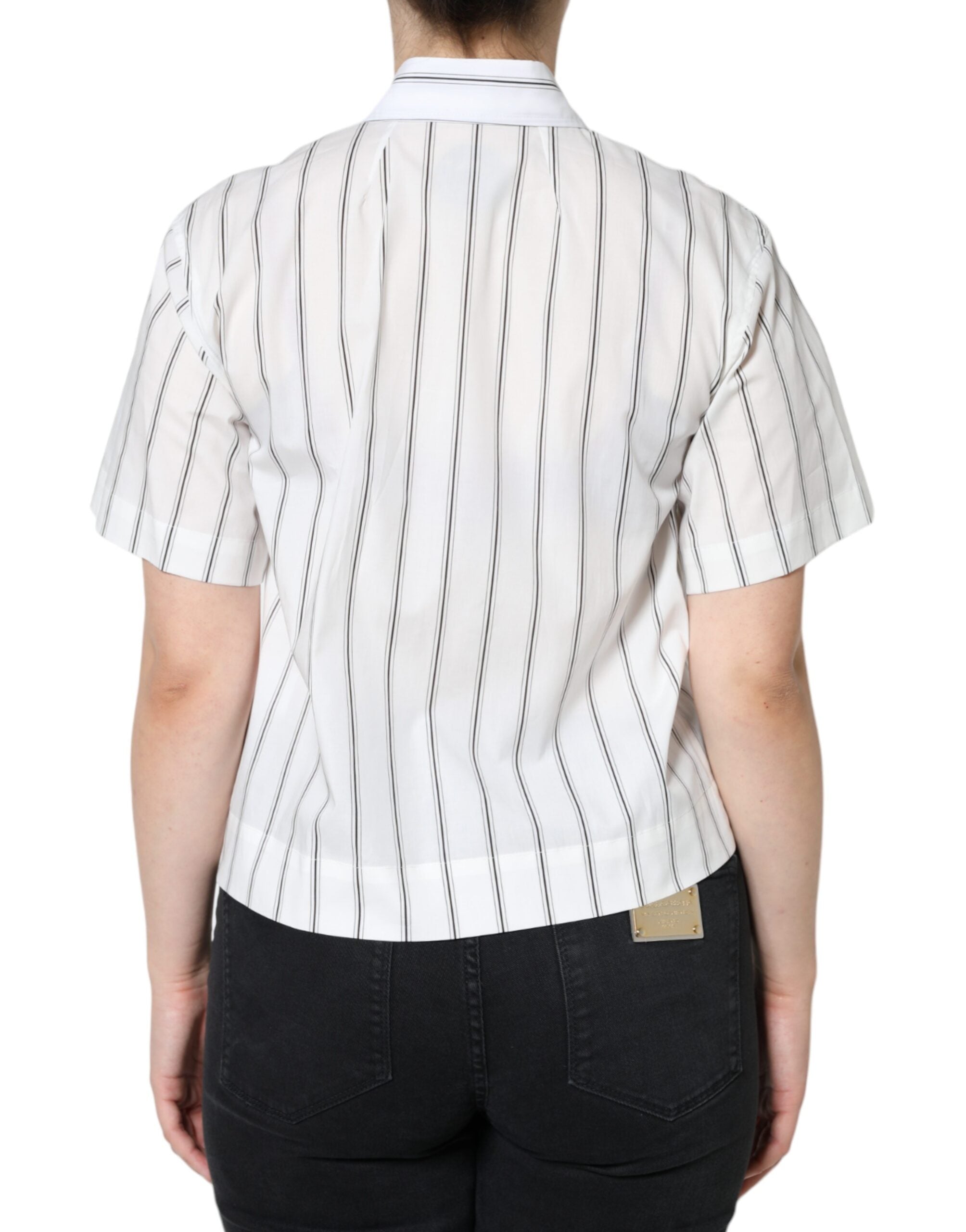 Dolce & Gabbana White Striped Short-Sleeve Polo Shirt