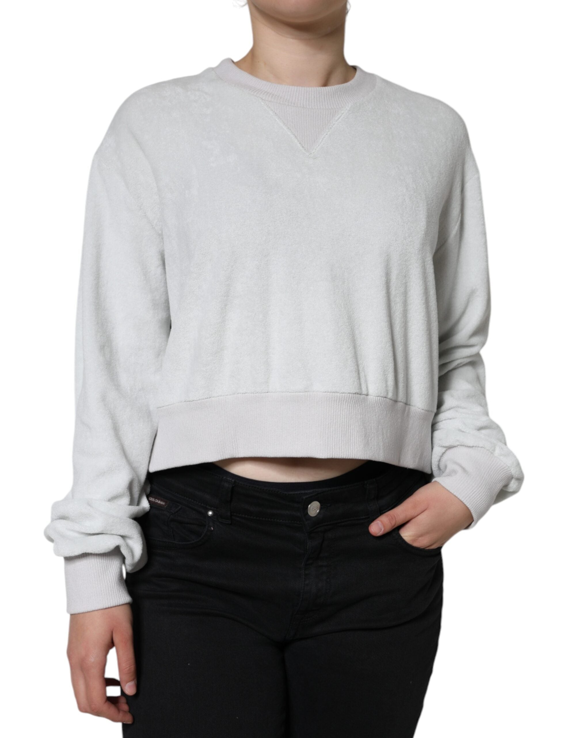 Dolce & Gabbana White Nylon Stretch Crew Neck Sweater