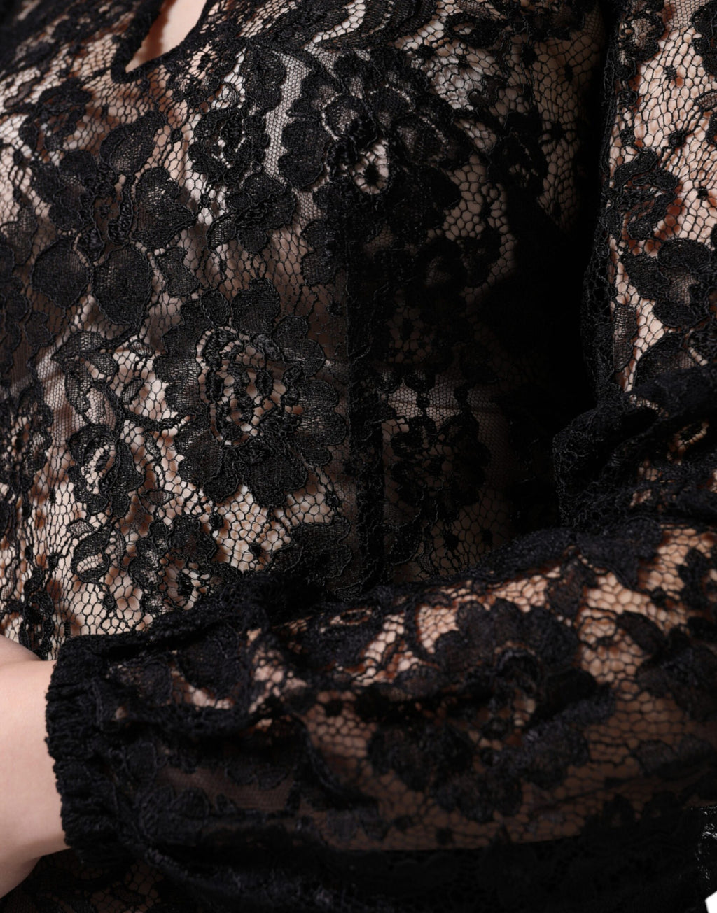 Dolce & Gabbana Black Floral Lace Long-Sleeve See-Through Top
