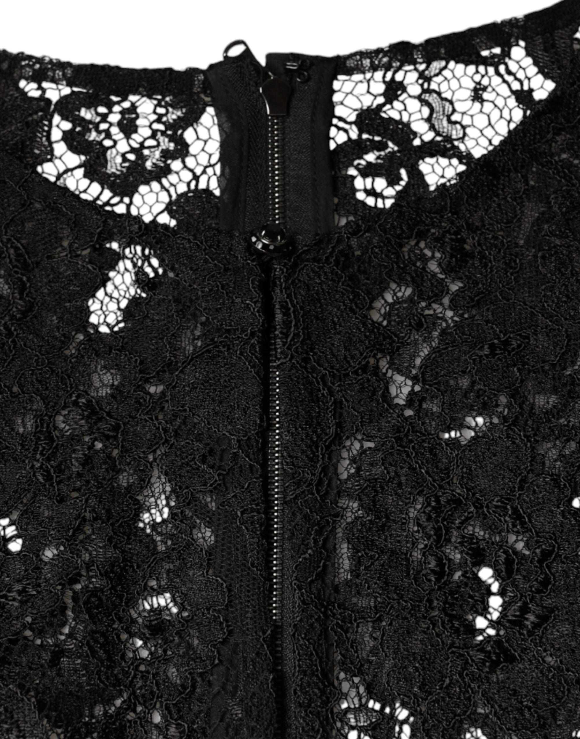 Dolce & Gabbana Black Floral Lace Long-Sleeve See-Through Top