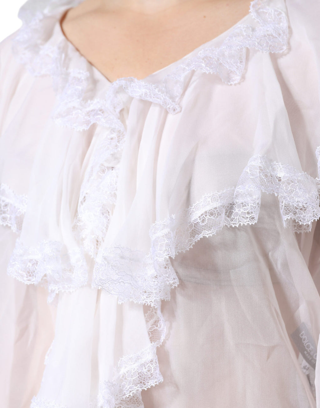 Dolce & Gabbana Weißes Langarm-Blusen-Top mit Rüschen und Spitze