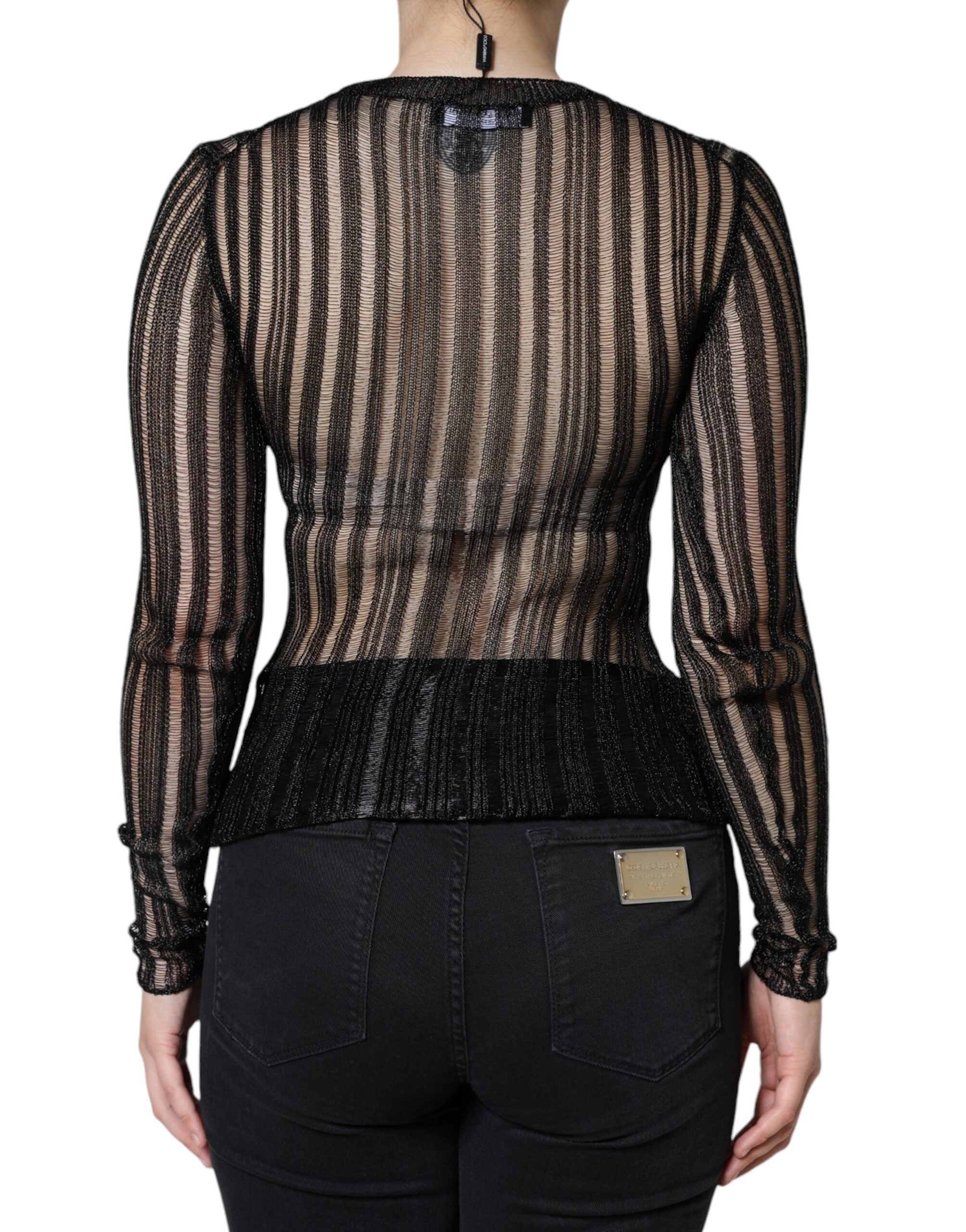 Dolce & Gabbana Schwarz gestreiftes See-Through-Top mit langen Ärmeln