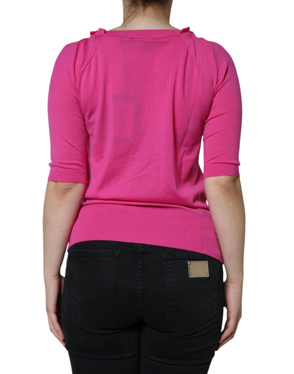 Dolce & Gabbana Pink Wool Short-Sleeved Button-Up Blouse Top