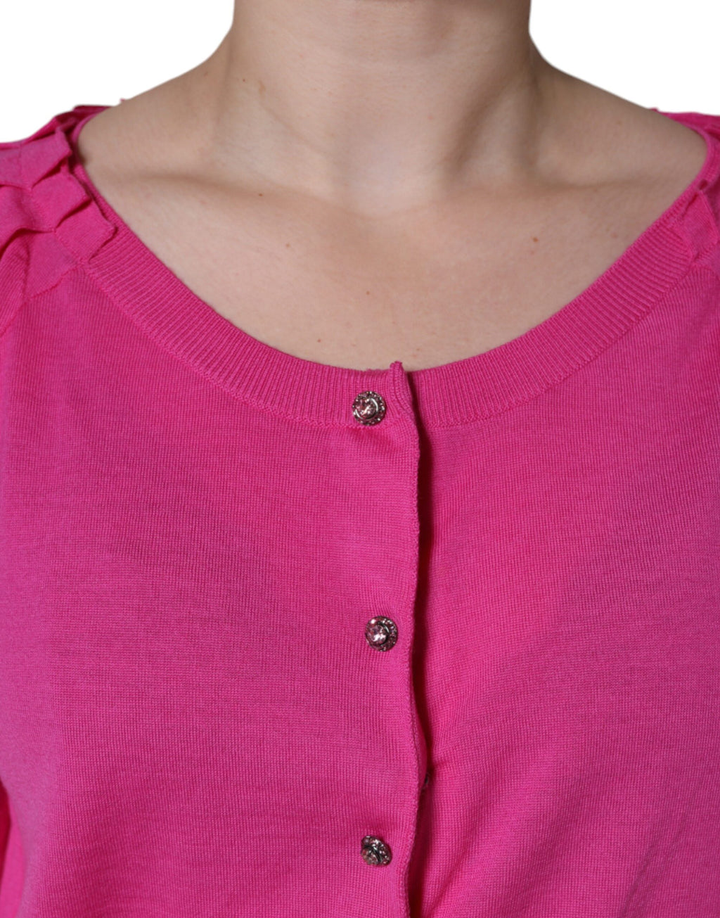Dolce & Gabbana Pink Wool Short-Sleeved Button-Up Blouse Top