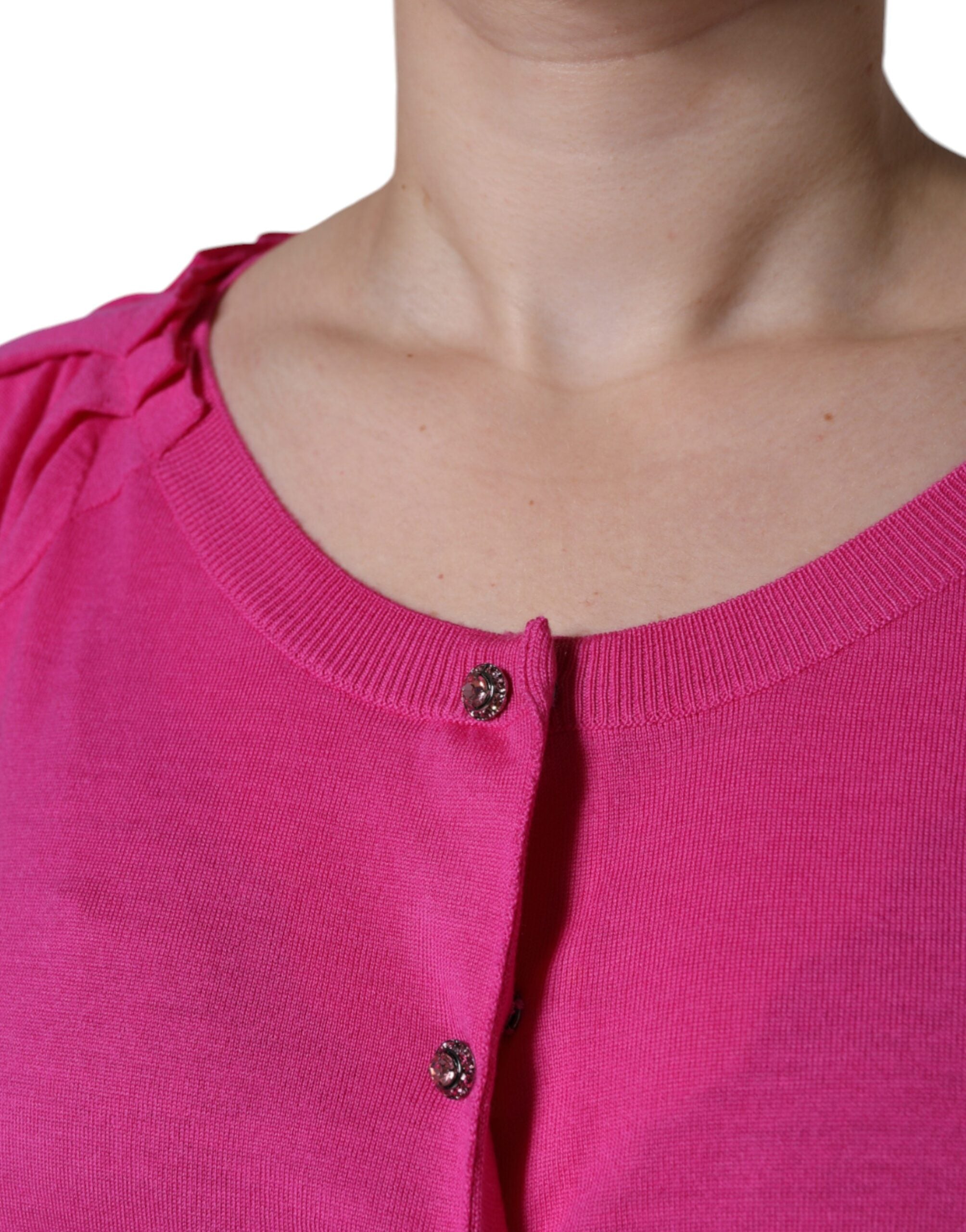 Dolce & Gabbana Pink Wool Short-Sleeved Button-Up Blouse Top