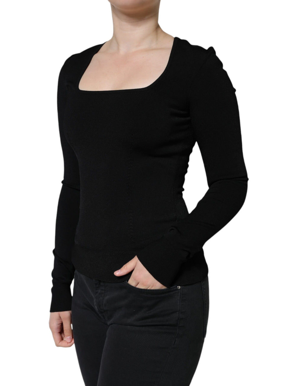 Dolce & Gabbana Black Long Sleeve Blouse Square Neck Top