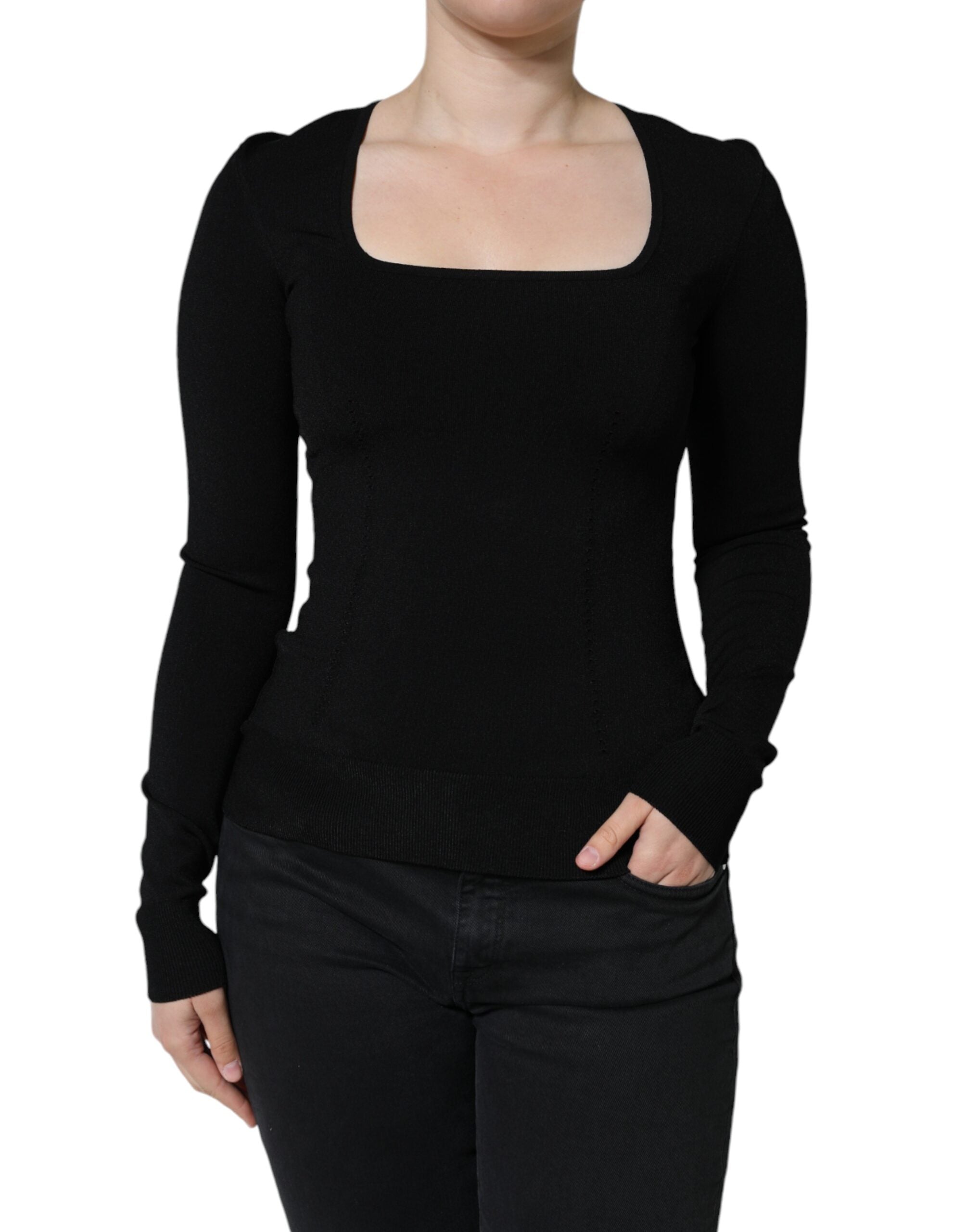 Dolce & Gabbana Black Long Sleeve Blouse Square Neck Top