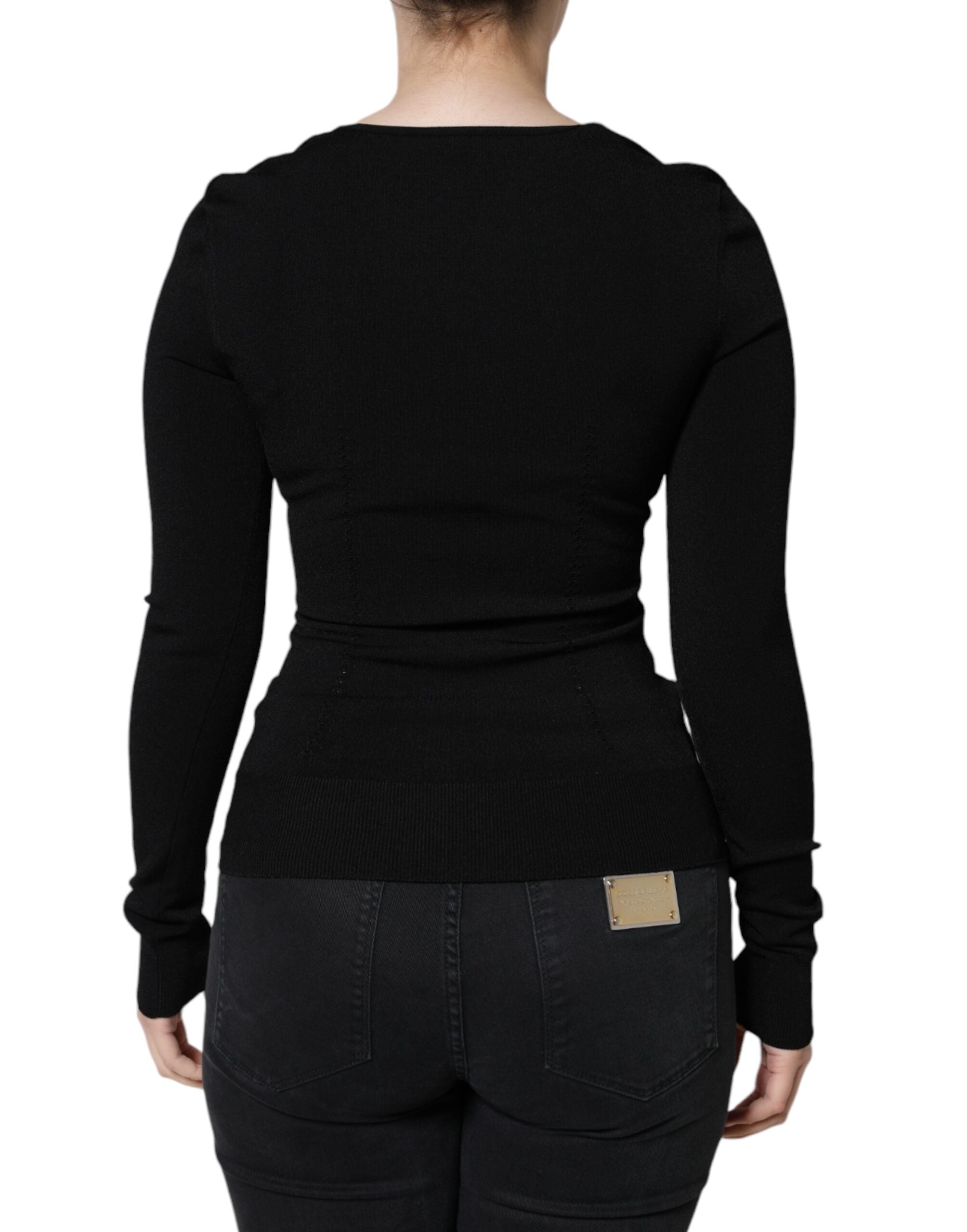 Dolce & Gabbana Black Long Sleeve Blouse Square Neck Top