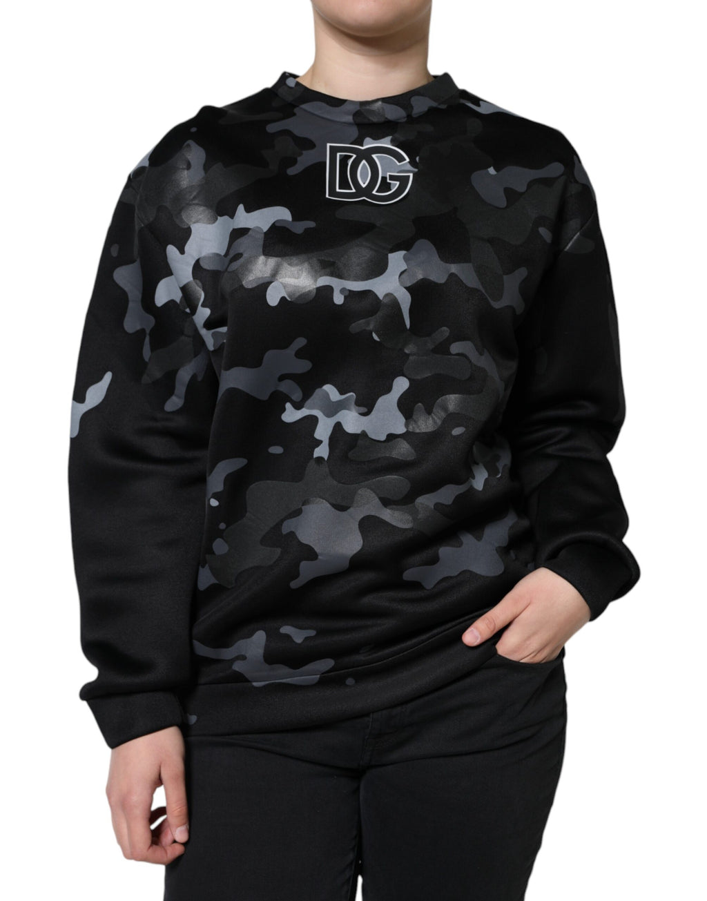 Dolce & Gabbana Black Camouflage Crew Neck Sweatshirt Pullover
