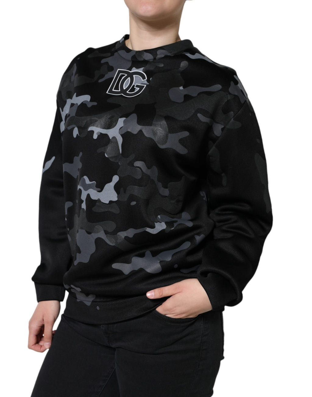 Dolce & Gabbana Black Camouflage Crew Neck Sweatshirt Pullover