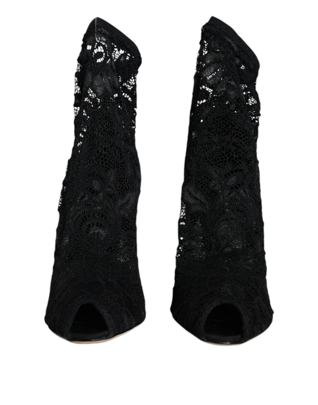 Dolce & Gabbana Schwarze Spitze Stretch Heels Mid Calf Stiefel Schuhe
