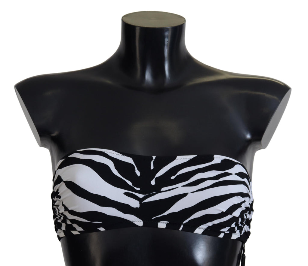 Dolce & Gabbana Schwarz-weißes Zebra Bandeau-Bikini-Oberteil
