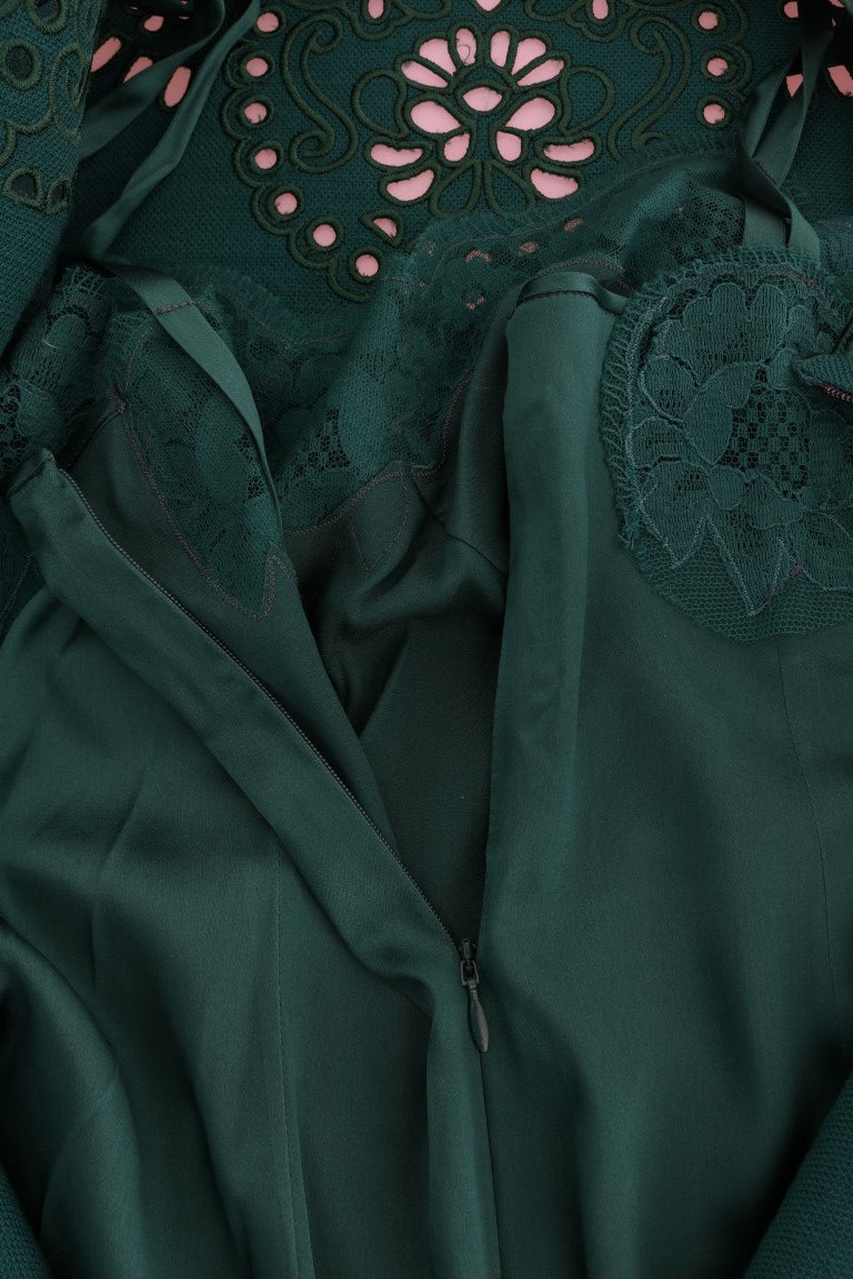 Dolce & Gabbana Grünes Kleid mit Blumenausschnitt aus Seidenwolle