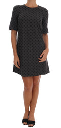 Dolce & Gabbana Graues gepunktetes Stretchkleid aus Wolle