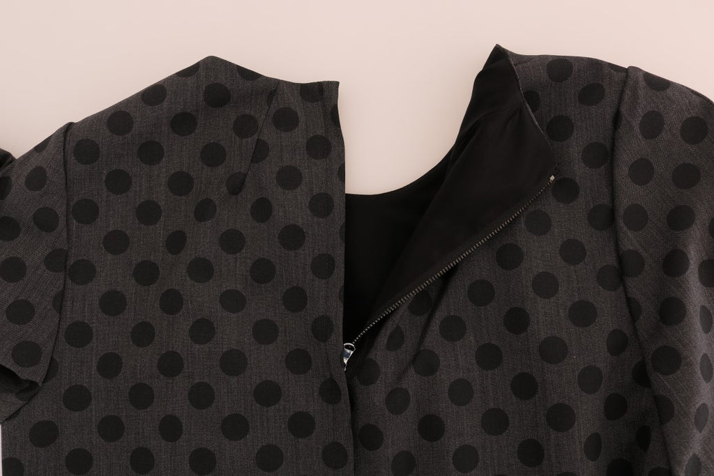 Dolce & Gabbana Graues gepunktetes Stretchkleid aus Wolle