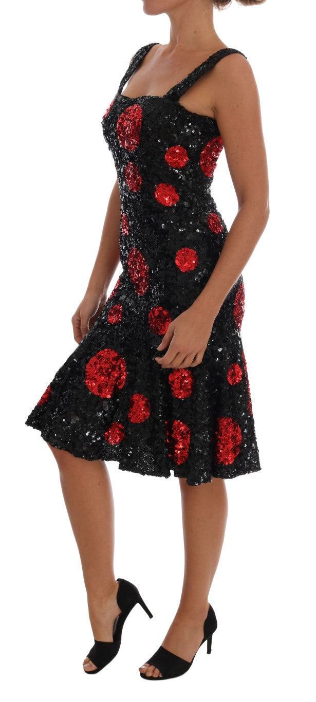 Dolce & Gabbana Schwarz-Rot Paillettenbesetztes Etuikleid