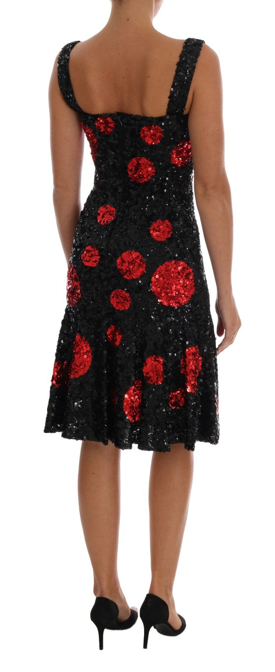 Dolce & Gabbana Black and Red Sequin Embellished Sheath Dress