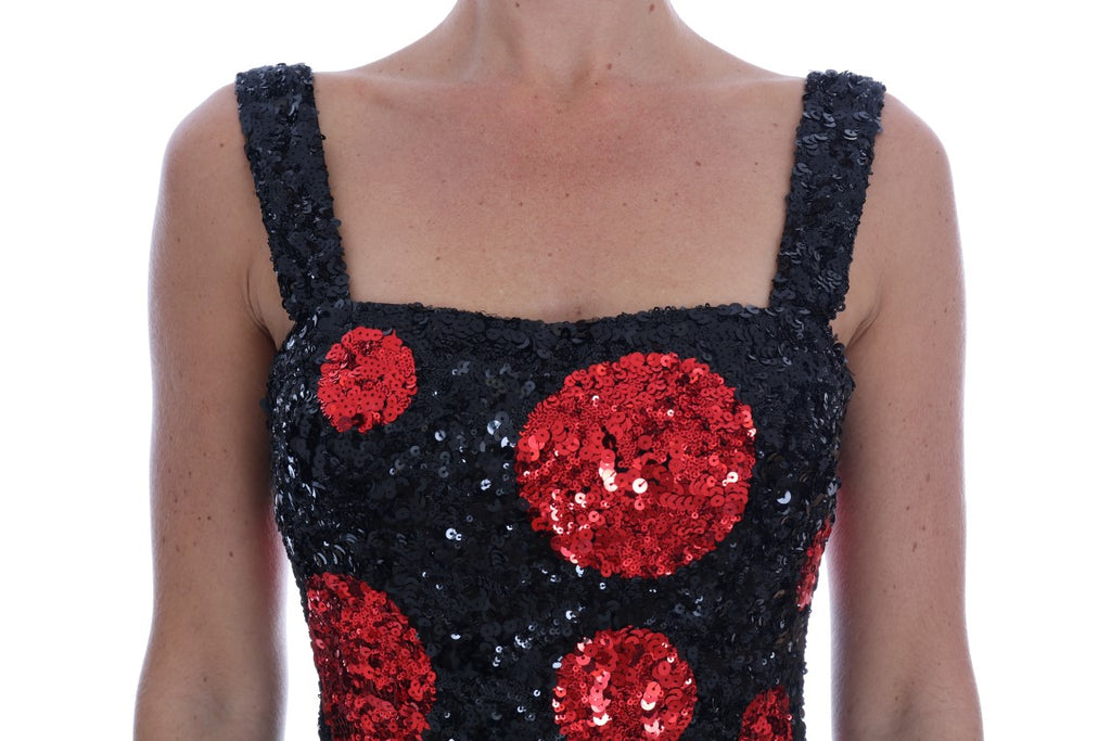 Dolce & Gabbana Schwarz-Rot Paillettenbesetztes Etuikleid