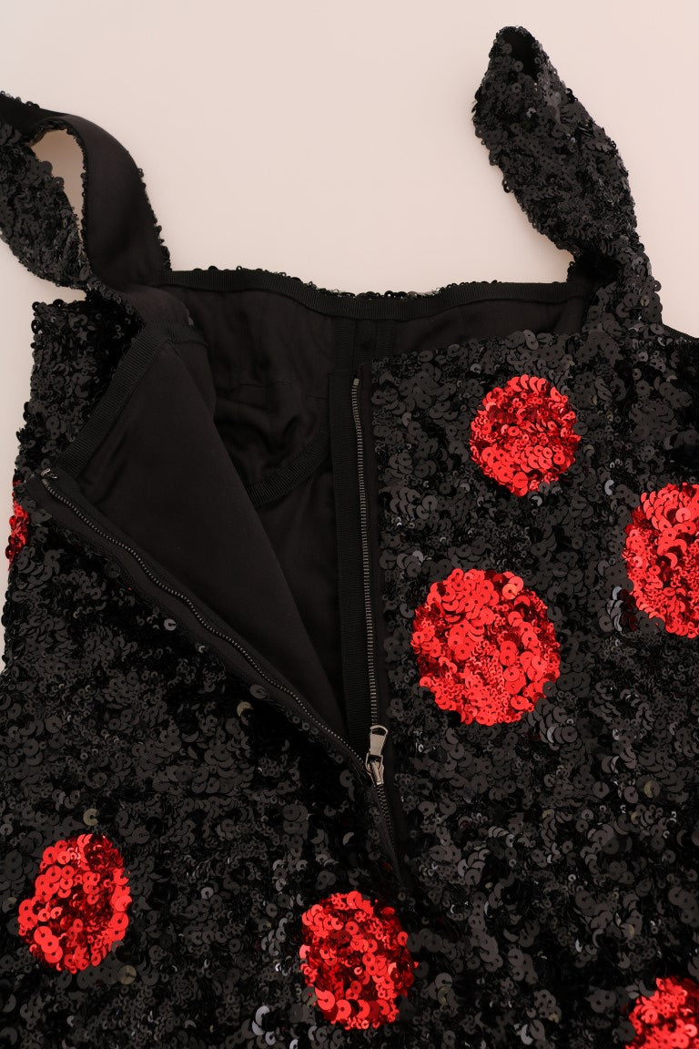 Dolce & Gabbana Black and Red Sequin Embellished Sheath Dress