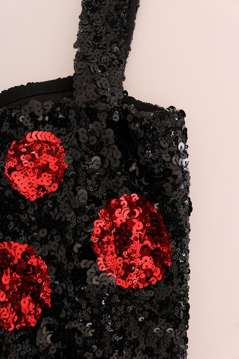 Dolce & Gabbana Black and Red Sequin Embellished Sheath Dress