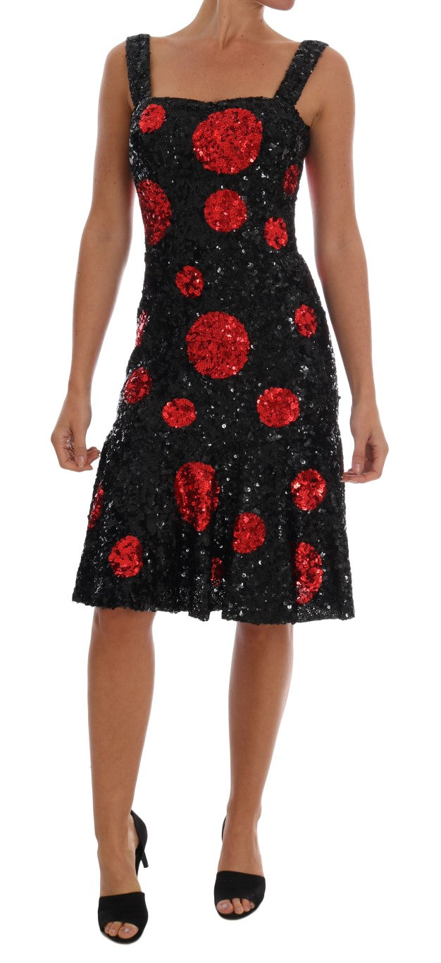 Dolce & Gabbana Black and Red Sequin Embellished Sheath Dress