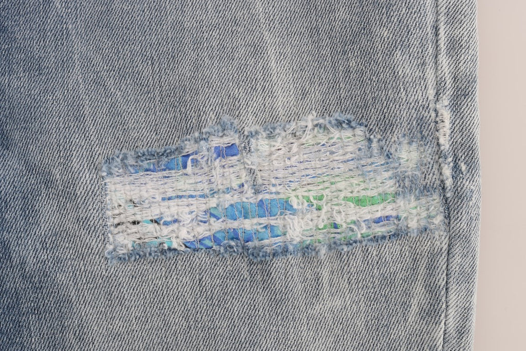 Versace Jeans Blaue Waschung Zerrissene Stretch Slim Fit Jeans