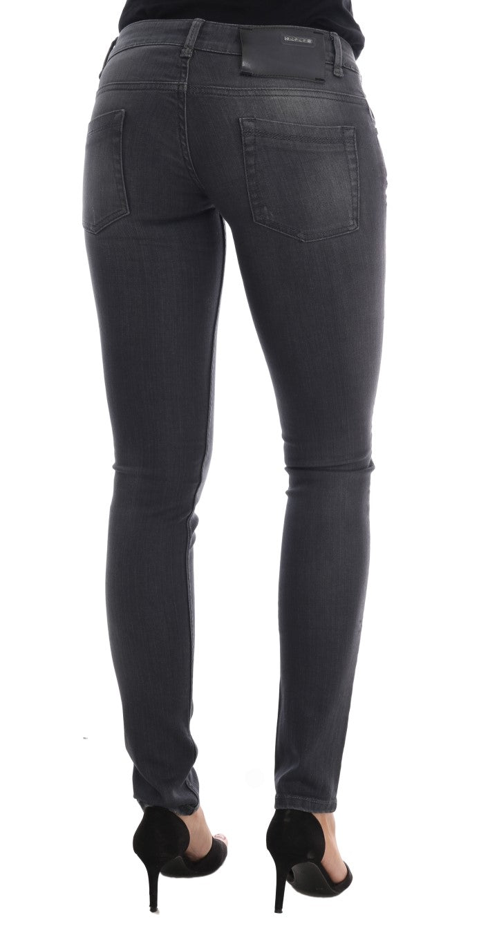 Acht Graue Slim Fit Denim-Jeans aus Baumwolle