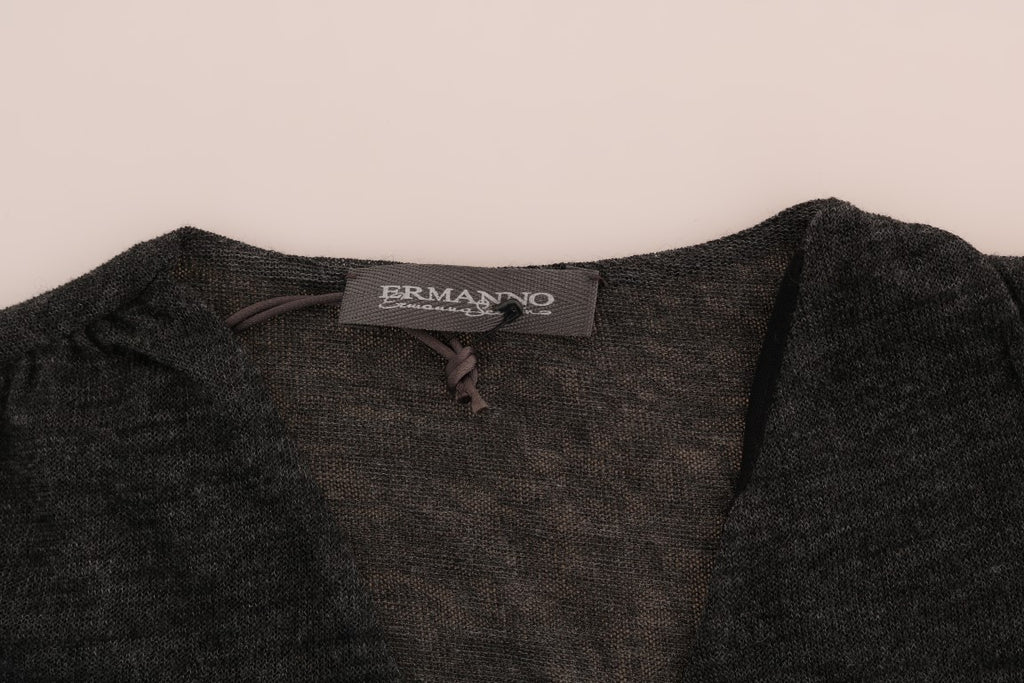 Ermanno Scervino Gray Wool Lace Top Long-Sleeve T-Shirt