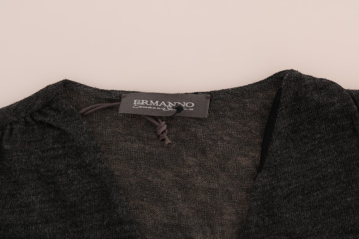 Ermanno Scervino Gray Wool Lace Top Long-Sleeve T-Shirt