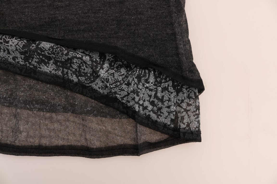 Ermanno Scervino Gray Wool Lace Top Long-Sleeve T-Shirt
