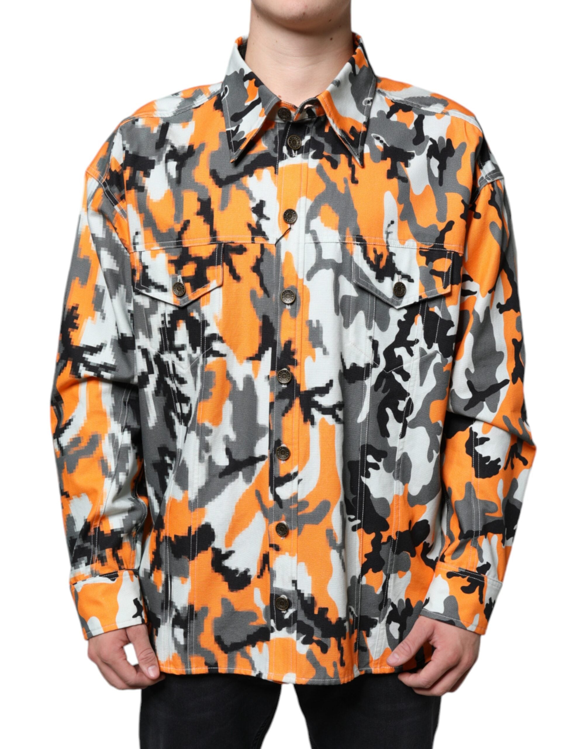 Dolce & Gabbana Multicolor Cotton Denim Camouflage Jacket with Collar