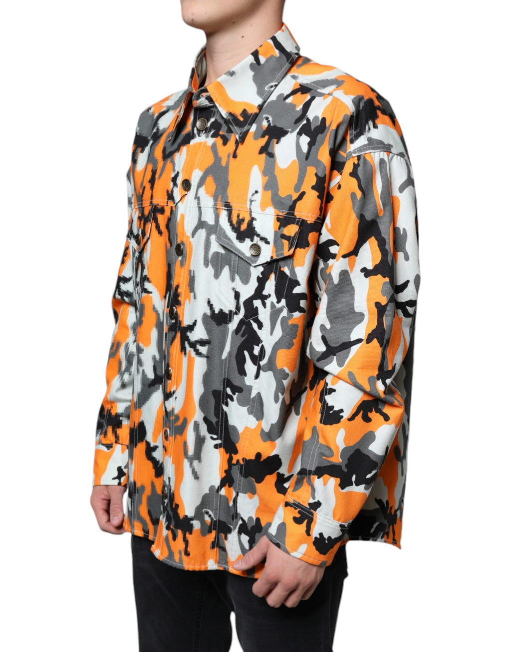 Dolce & Gabbana Multicolor Cotton Denim Camouflage Jacket with Collar