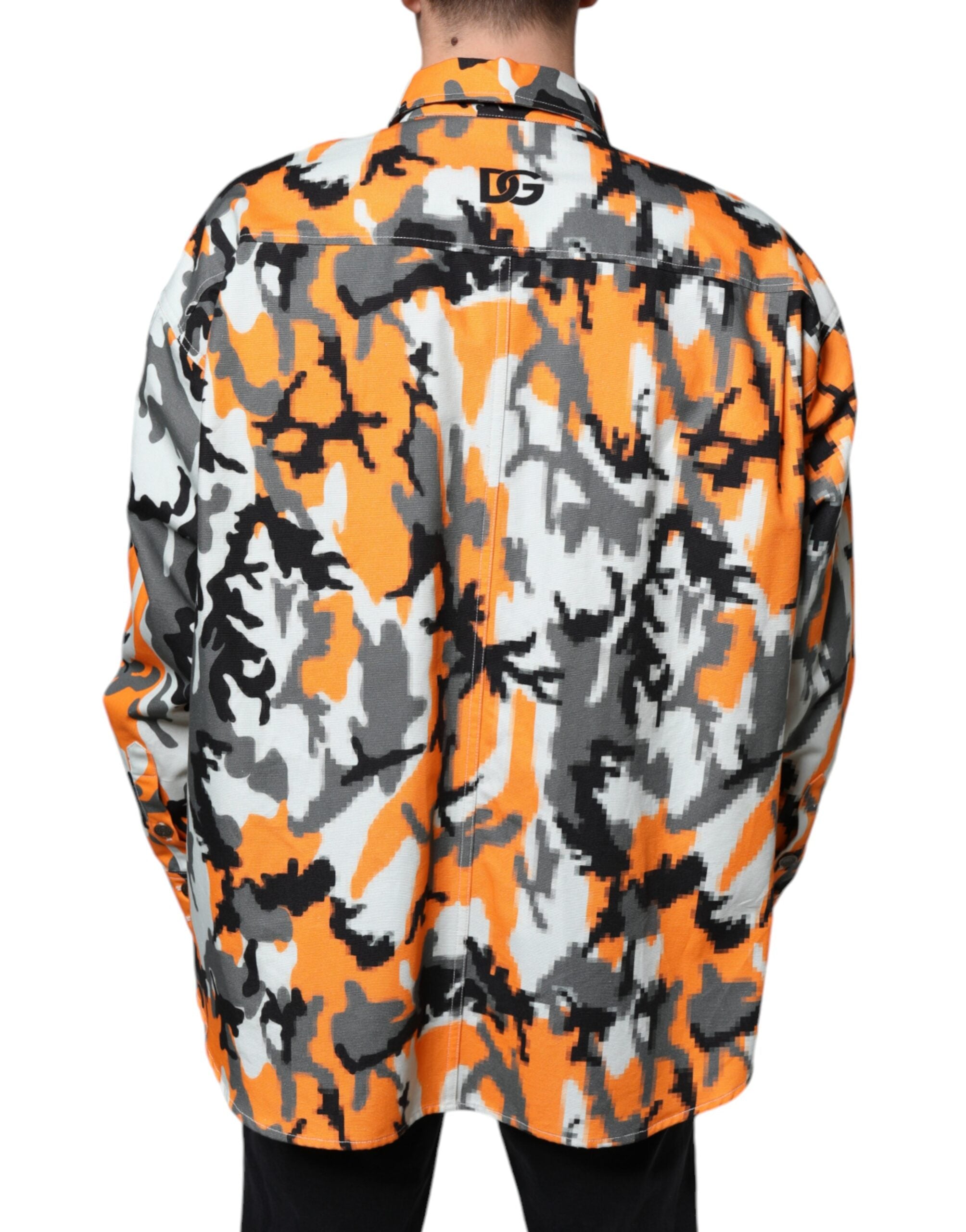 Dolce & Gabbana Multicolor Cotton Denim Camouflage Jacket with Collar