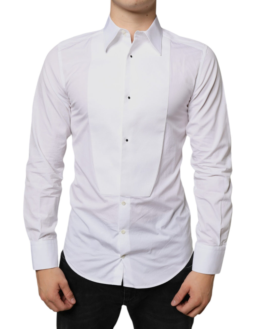 Dolce & Gabbana White Cotton Poplin Bib Shirt for Formal Occasions