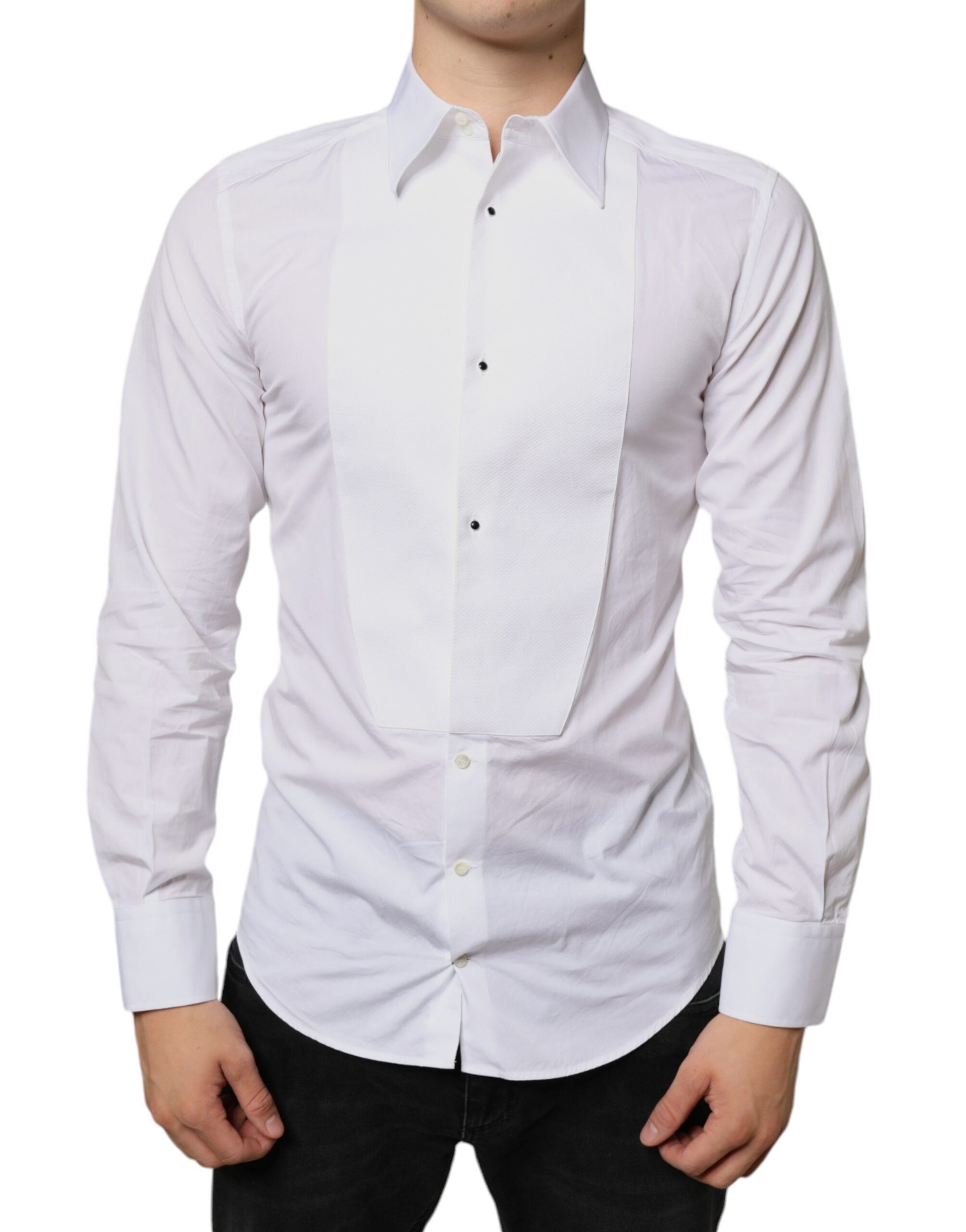 Dolce & Gabbana White Cotton Poplin Bib Shirt for Formal Occasions