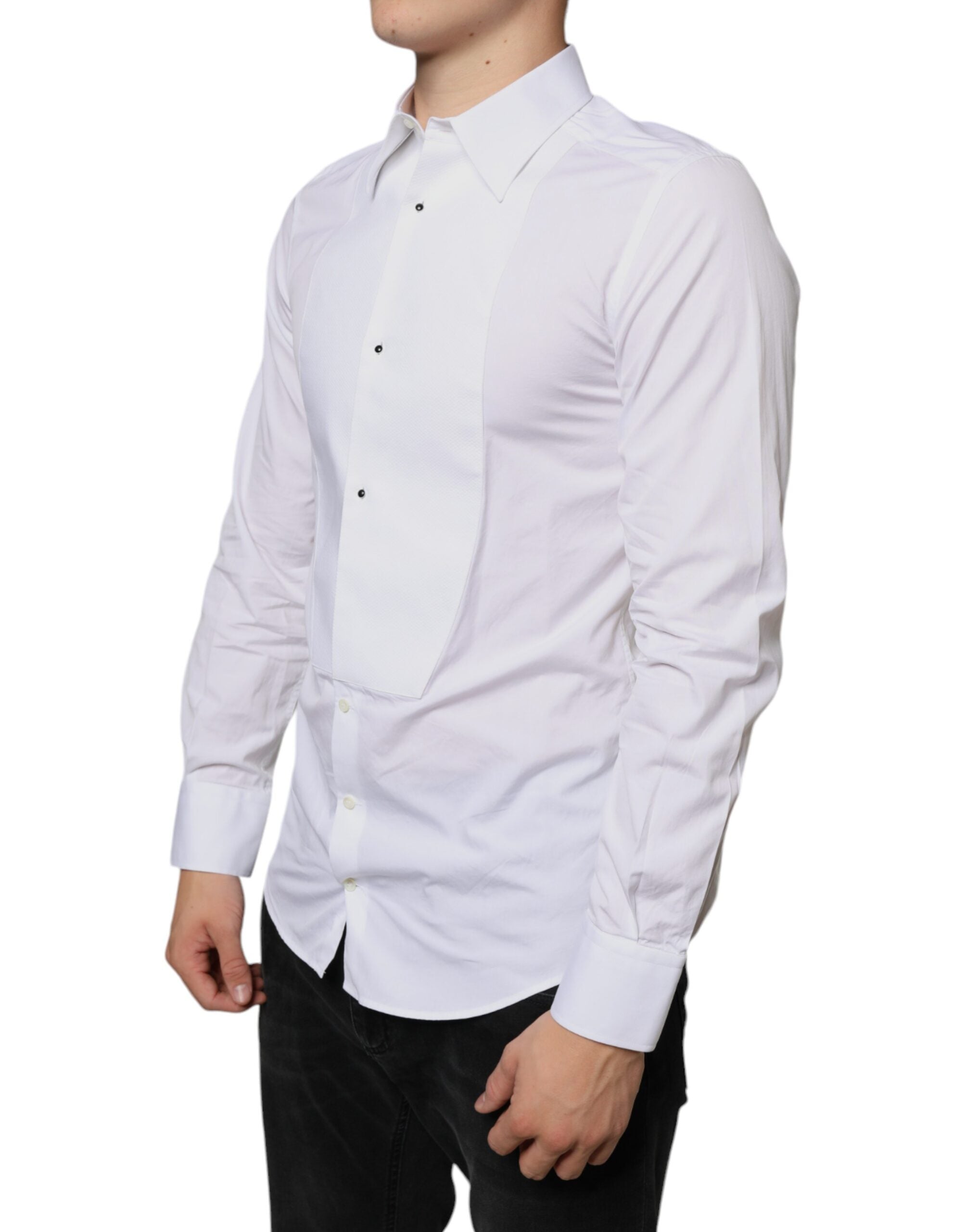 Dolce & Gabbana White Cotton Poplin Bib Shirt for Formal Occasions