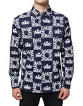 Dolce & Gabbana Blaue Krone Logo Print Slim Fit Baumwollhemd