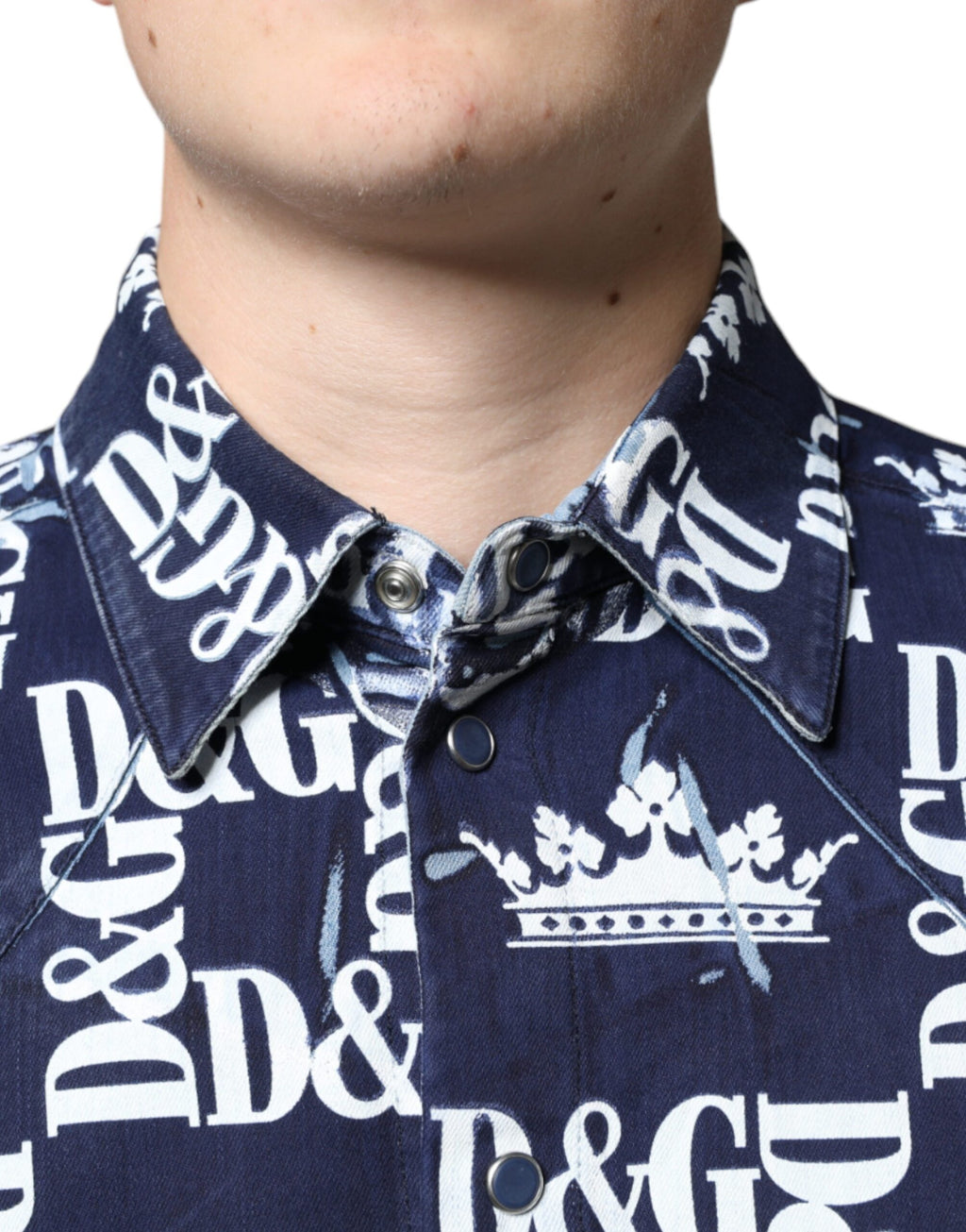 Dolce & Gabbana Blaue Krone Logo Print Slim Fit Baumwollhemd