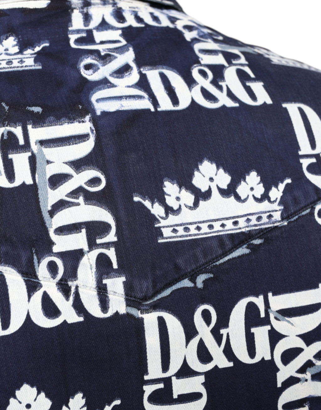 Dolce & Gabbana Blaue Krone Logo Print Slim Fit Baumwollhemd